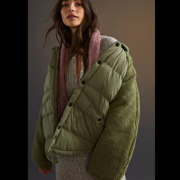 Anthropologie Pilcro Army Green Puffer Jacket Coat Sz L. NEW with Tags! - Picture 3 of 13